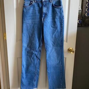 Asos high waisted wide leg blue jeans